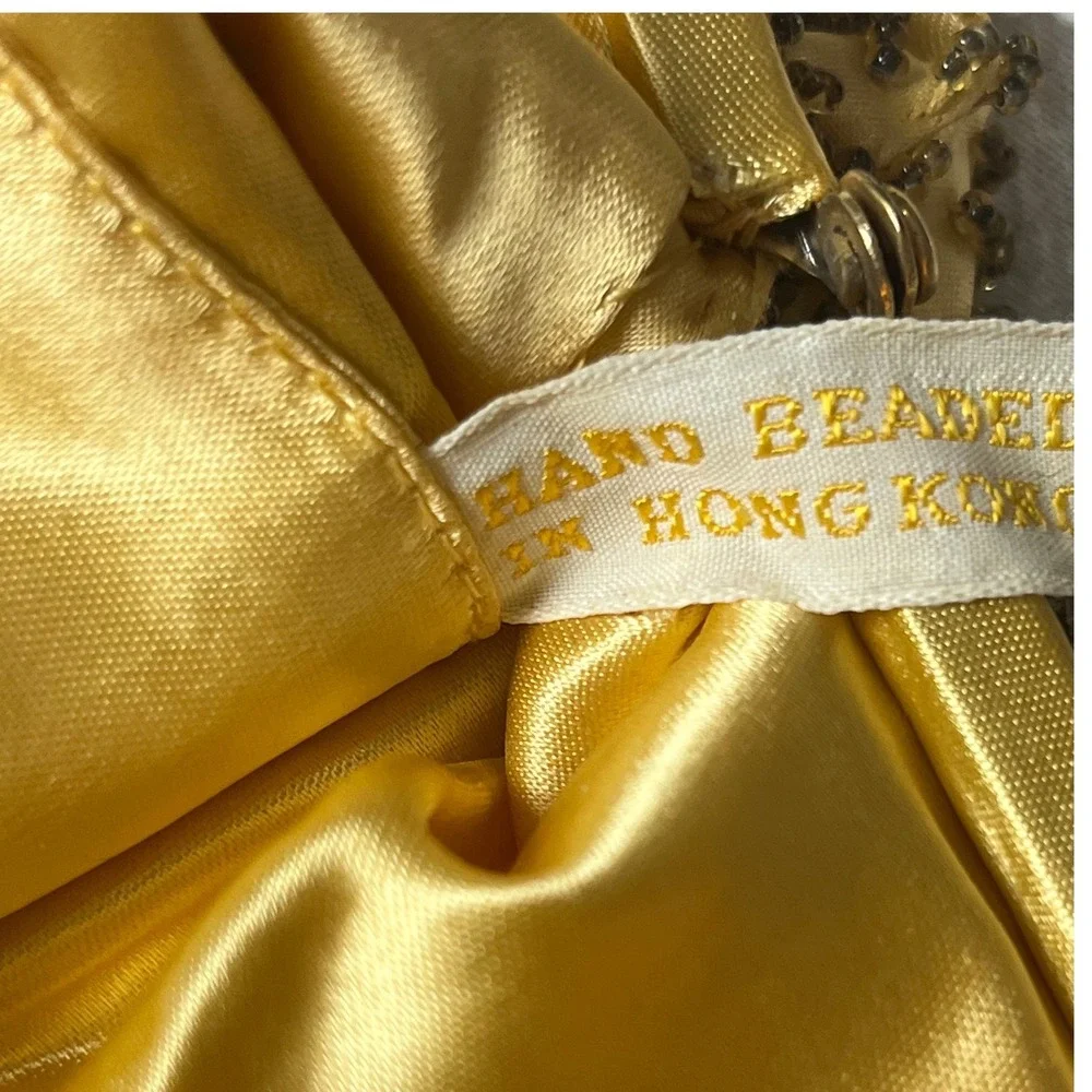 Vintage Gold‎ Hand Beaded Satin Evening Bag Kiss Lock Clutch Hong Kong Made